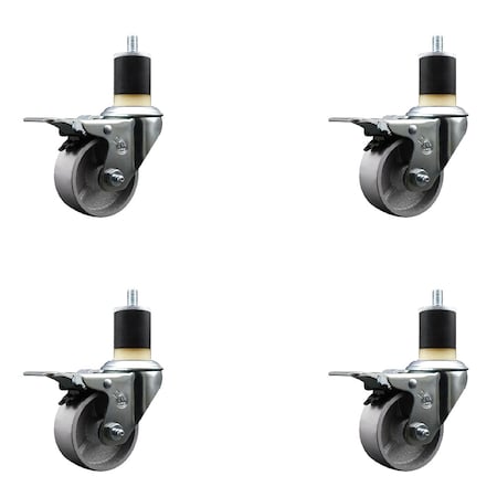 Service Caster 3'' Semi Steel Swivel 1-7/8'' Expanding Stem Caster Set Total Lock Brake, 4PK SCC-EXTTL20S314-SSS-178-4